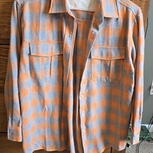 Pink Lily Orange and Light Gray Plaid Button-Up Shirt